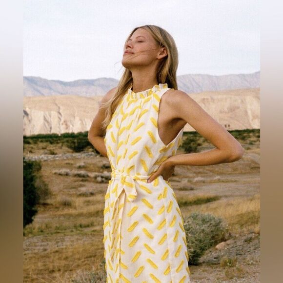 NWT ALI & JAY X ANTHROPOLOGIE yellow & white Corina Textured high neck Romper - Picture 3 of 13